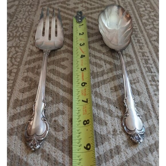 VTG Holmes & Edwards IS DEEPSILVER Scalloped Serving /Meat Spoon & Fork 8.5" - Picture 3 of 7